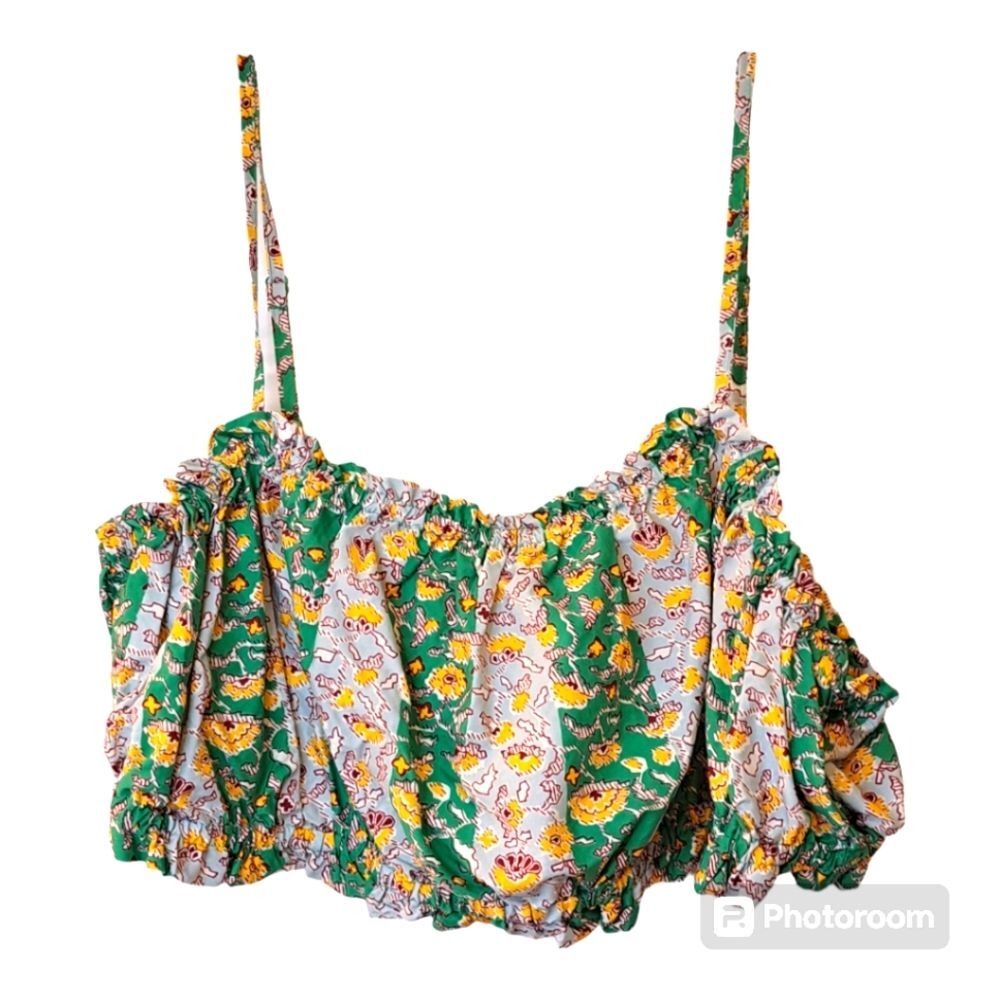 Rhode for Target Mixed Whimsical Floral & Stripe Print Shirred Crop Top Plus 2X